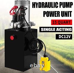 15 Quart Single Acting Hydraulic Pump Dump Trailer Unit Pack Remote Crane DC 12V
