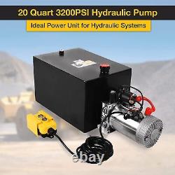 20 Quart 12V Hydraulic Power Unit Pump 3200PSI Single Acting Lifting Forklifts
