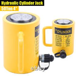 50 Ton 4 Stroke Hydraulic Cylinder Ram Jack Single Acting Lifting Ram Yellow New