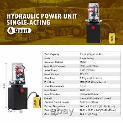 6qt 12V Single Acting Hydraulic Pump w Metal Tank for Dump Bed Tow Snow Plow
