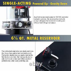 6qt 12V Single Acting Hydraulic Pump w Metal Tank for Dump Bed Tow Snow Plow
