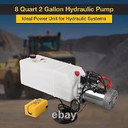 8 Quart 12V Hydraulic Power Pump Unit Single Acting Dump Trailer Car Lifting