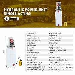 8 Quart 12V Single Acting Hydraulic Pump for Woodsplitter Dump Bed Tow Plow More