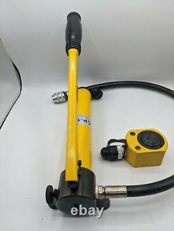 NEWTRY 10 ton Low Profile Hydraulic Jack Cylinder + Hand Pump Stoke 26mm(1 inch)