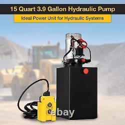 Pompe hydraulique de 15 litres (3,9 gallons) à réservoir métallique pour remorque basculante à simple effet